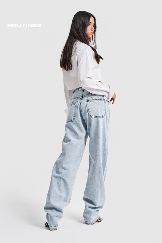 Routines Baggy Straight Leg Jeans - Washed Blue 2961 Jeans Routines Fashion