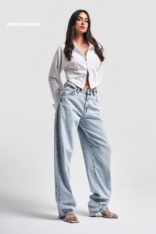 Routines Baggy Straight Leg Jeans - Washed Blue 2961 Jeans Routines Fashion