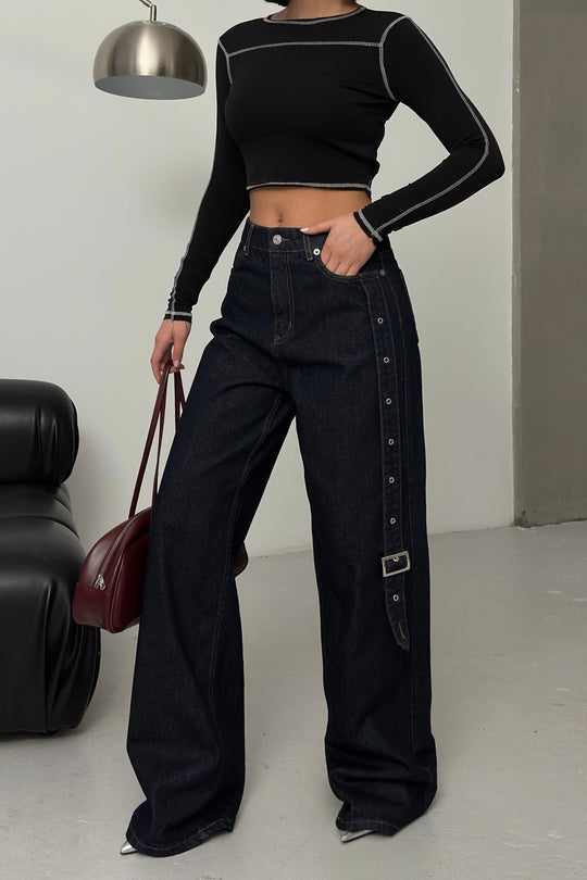 Routines Belt Baggy Straight Jeans - Dark Blue 3681