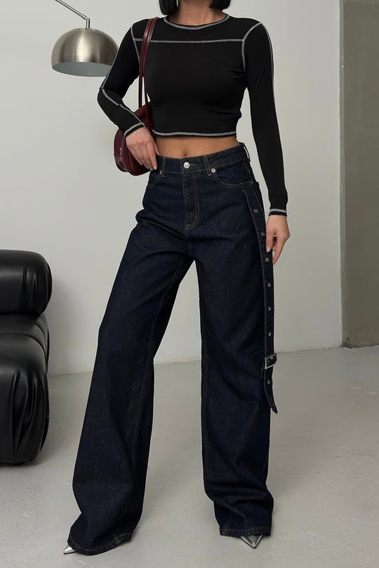 Routines Belt Baggy Straight Jeans - Dark Blue 3681