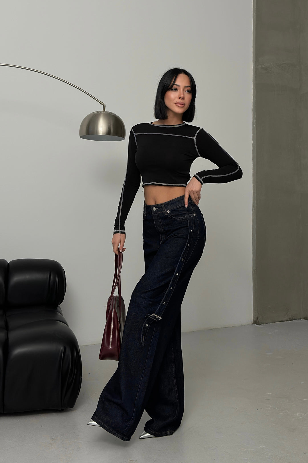 Routines Belt Baggy Straight Jeans - Dark Blue 3681