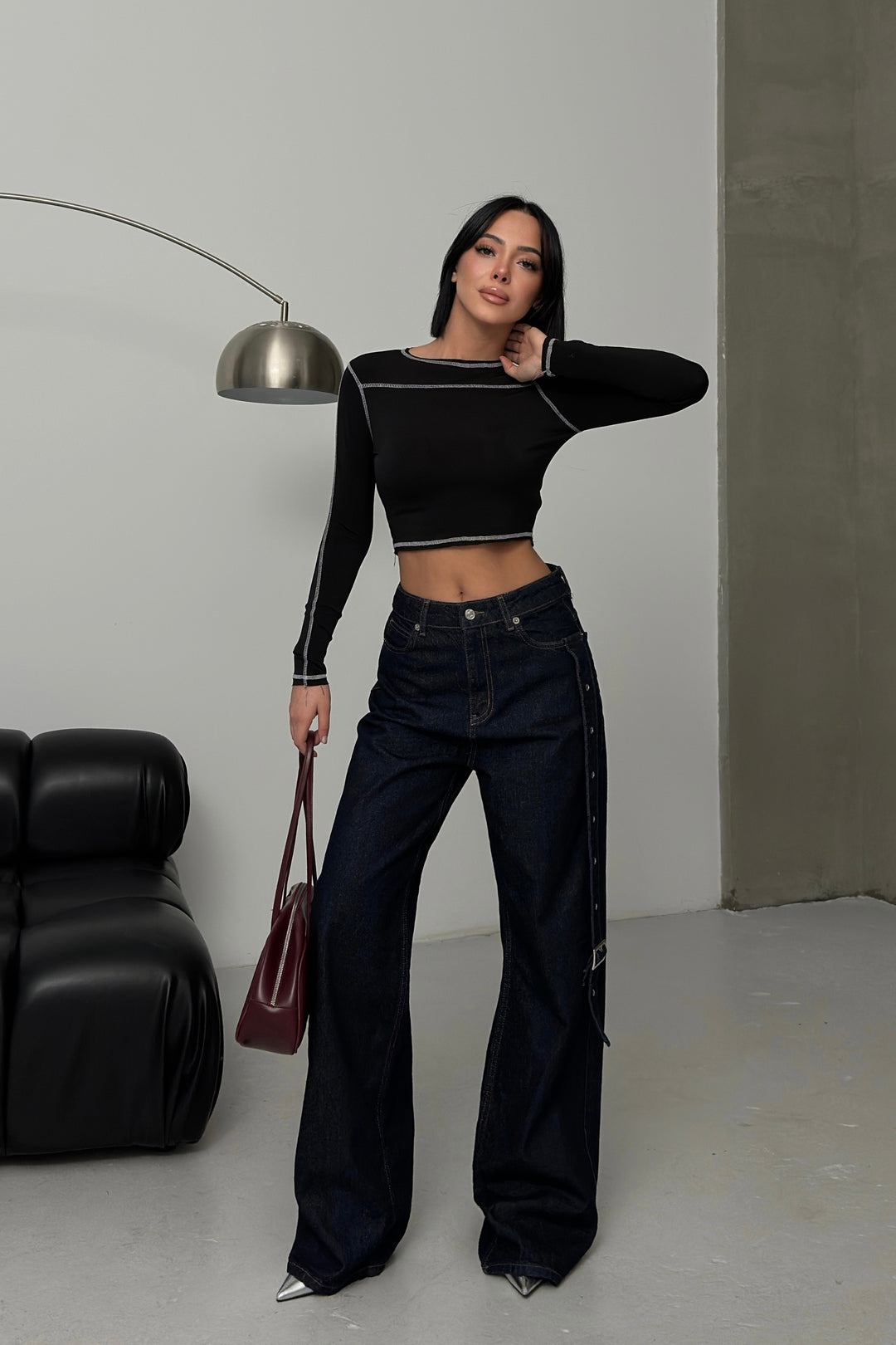 Routines Belt Baggy Straight Jeans - Dark Blue 3681