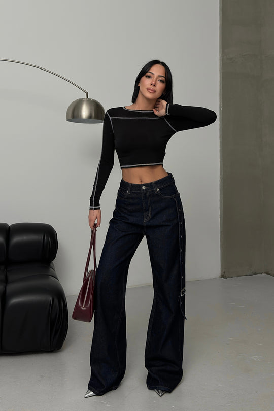 Routines Belt Baggy Straight Jeans - Dark Blue 3681