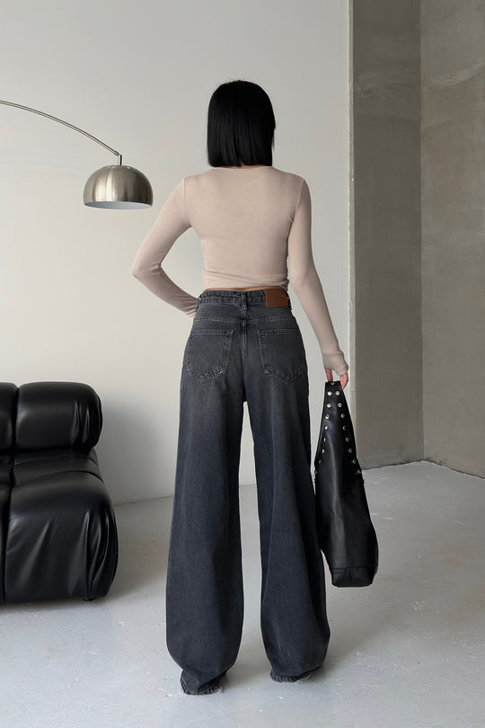 Routines Belt Baggy Straight Jeans - Washed Black 3686 Jeans Routines Fashion