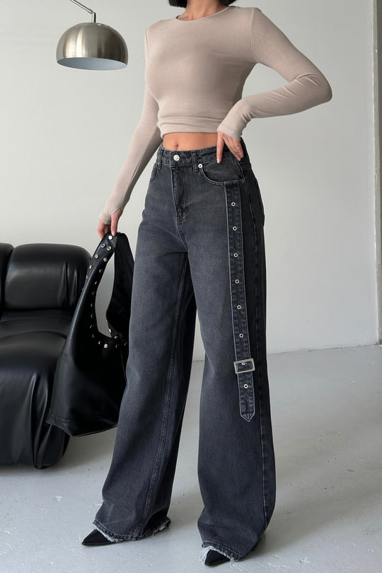Routines Belt Baggy Straight Jeans - Washed Black 3686 Jeans Routines Fashion