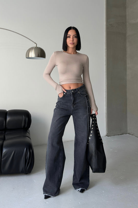 Routines Belt Baggy Straight Jeans - Washed Black 3686 Jeans Routines Fashion