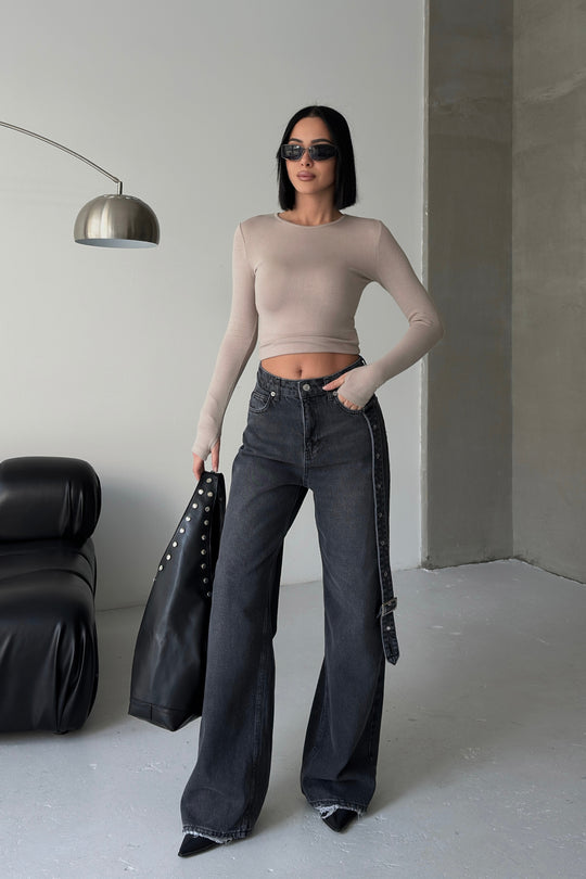 Routines Belt Baggy Straight Jeans - Washed Black 3686 Jeans Routines Fashion