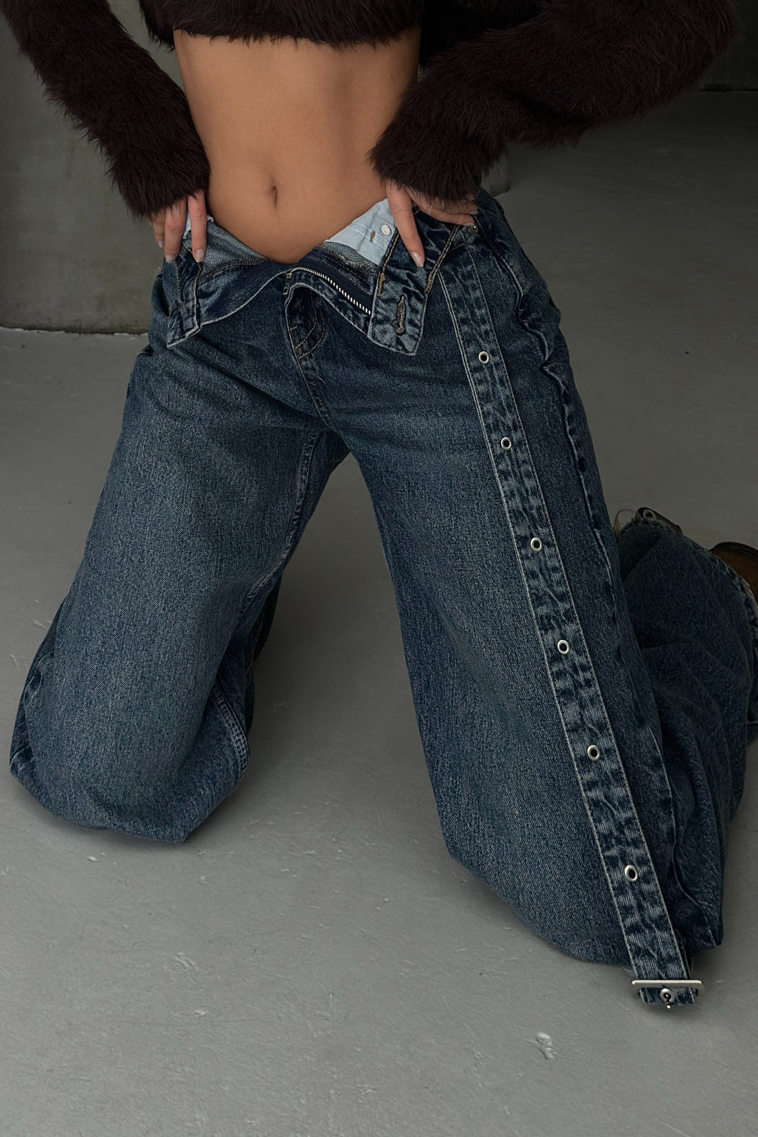 Routines Belt Baggy Straight Jeans - Washed Blue 3682 Jeans Routines Fashion