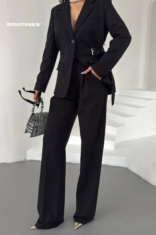 Routines Belted Blazer Two Piece Set - Black 9367 Set Routines Fashion