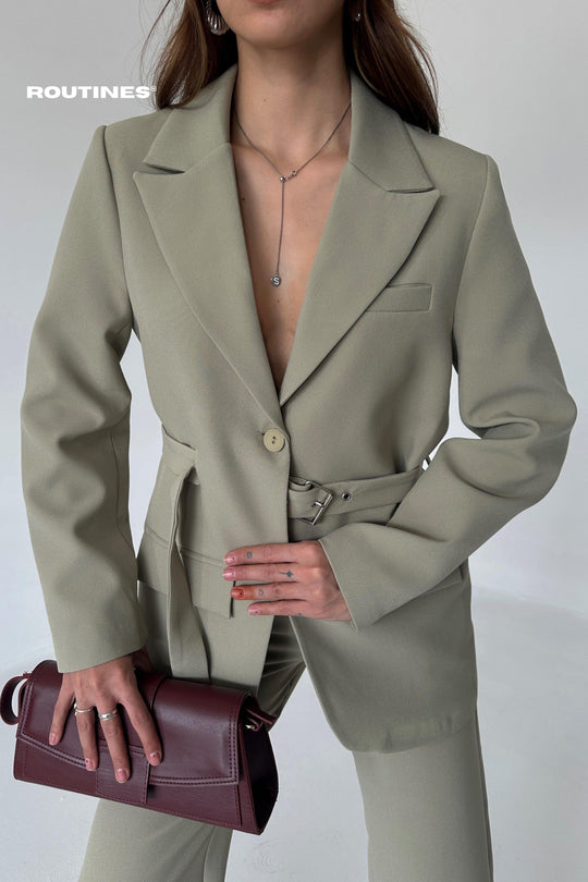 Routines Belted Blazer Two Piece Set - Khaki 9367 Set Routines Fashion