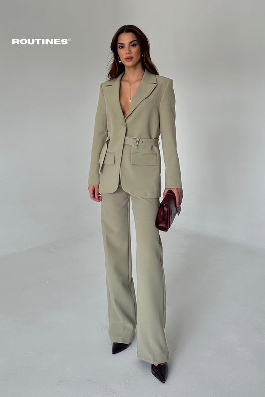 Routines Belted Blazer Two Piece Set - Khaki 9367 Set Routines Fashion