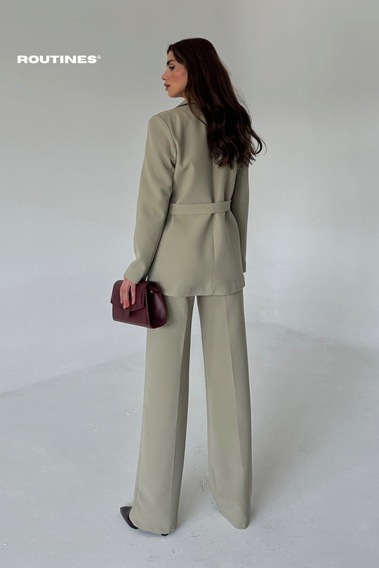 Routines Belted Blazer Two Piece Set - Khaki 9367 Set Routines Fashion