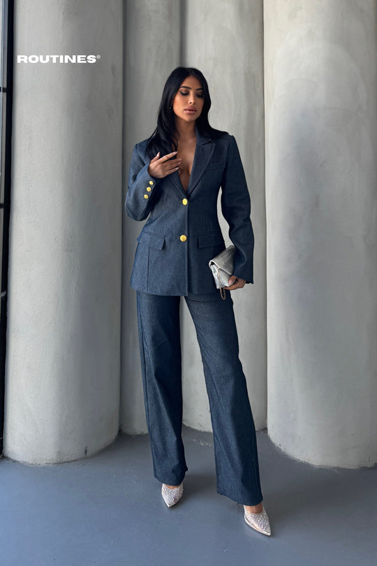 Routines Blazer Two Piece Denim Pants Set 2026 Set Routines Fashion