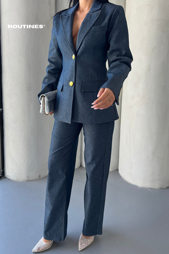 Routines Blazer Two Piece Denim Pants Set 2026 Set Routines Fashion