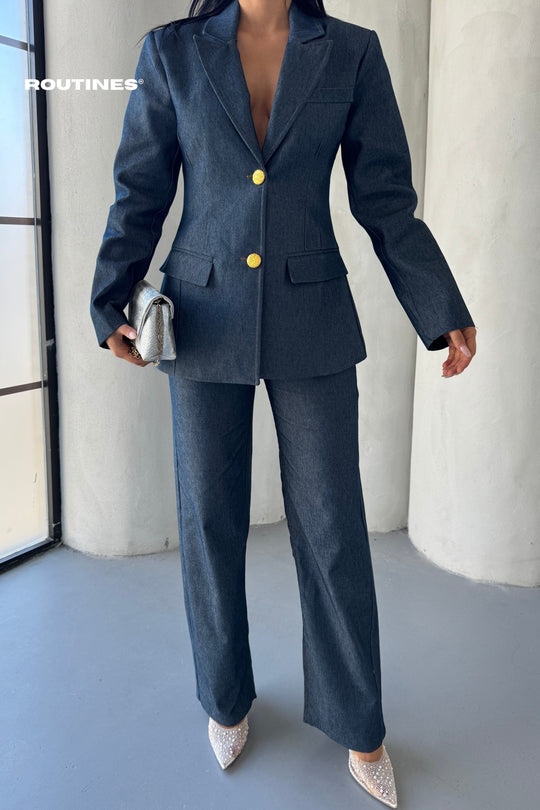 Routines Blazer Two Piece Denim Pants Set 2026 Set Routines Fashion