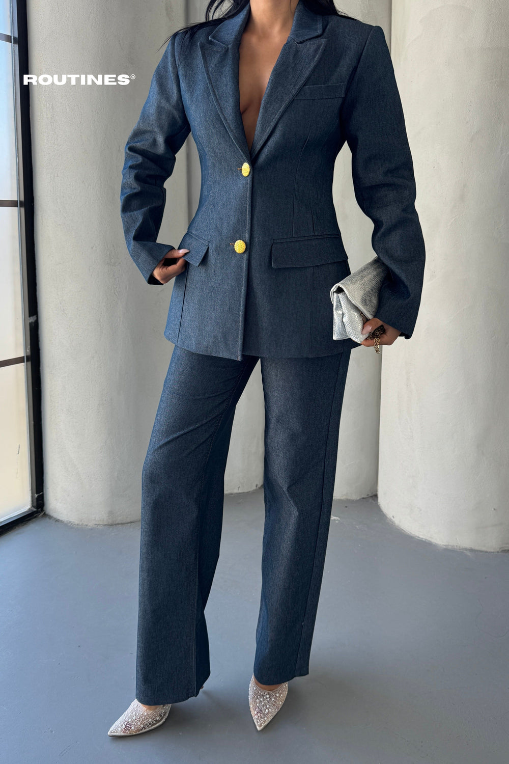 Routines Blazer Two Piece Denim Pants Set 2026 Set Routines Fashion
