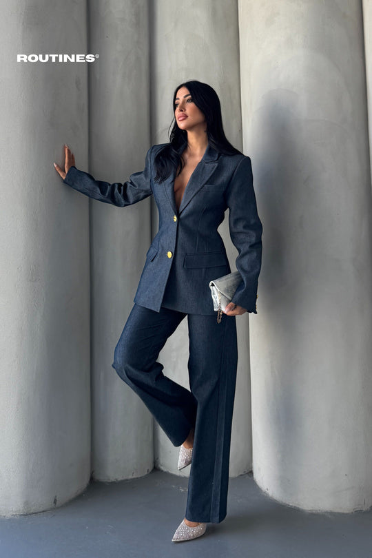 Routines Blazer Two Piece Denim Pants Set 2026 Set Routines Fashion