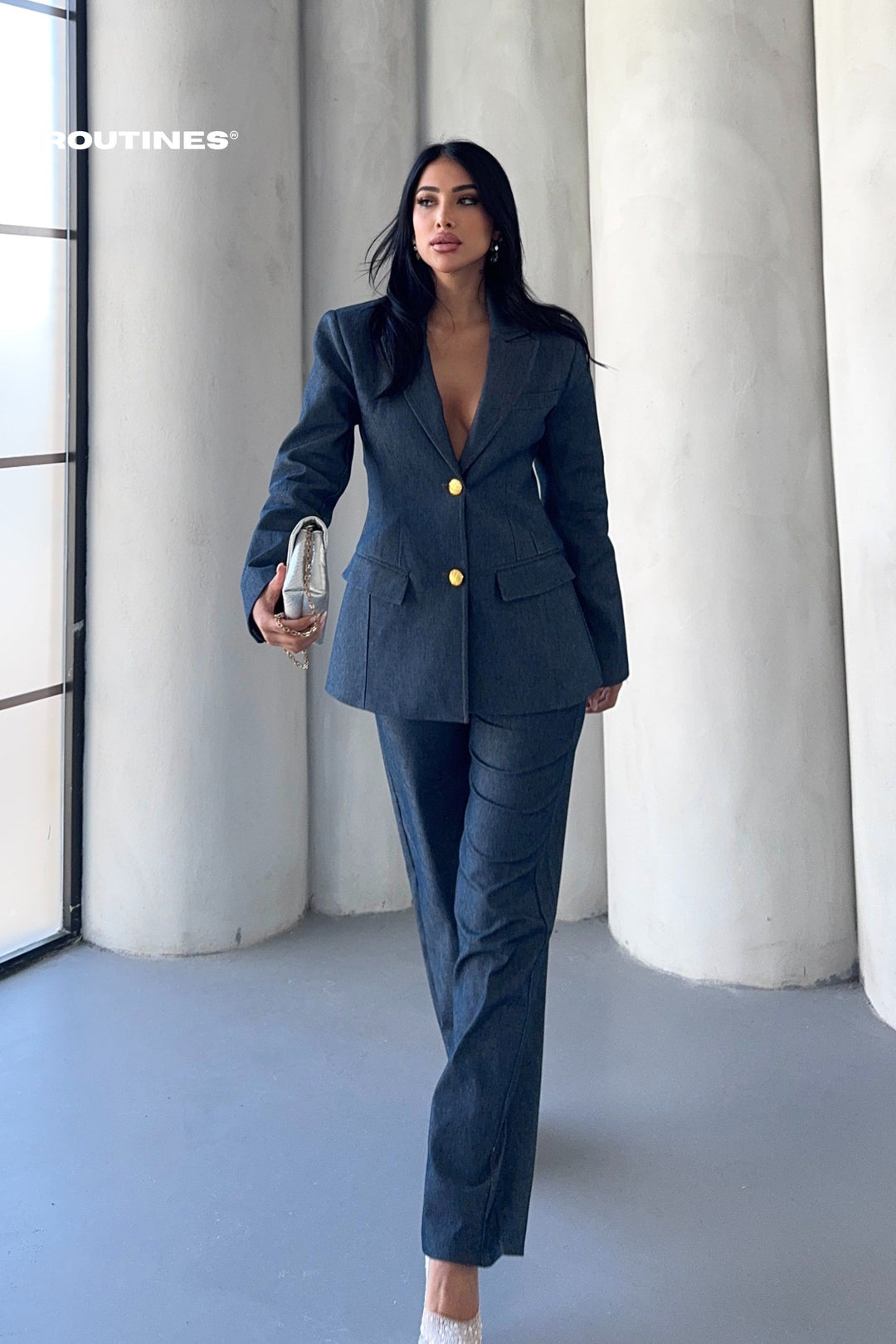 Routines Blazer Two Piece Denim Pants Set 2026 Set Routines Fashion