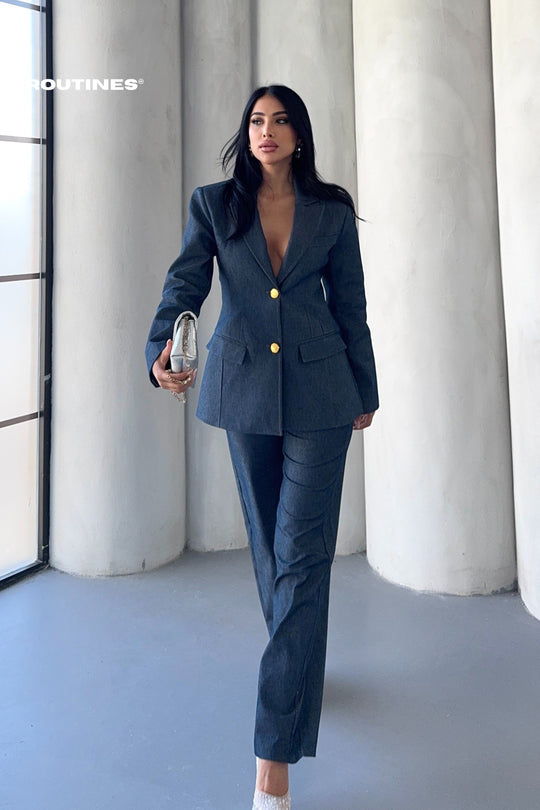 Routines Blazer Two Piece Denim Pants Set 2026 Set Routines Fashion