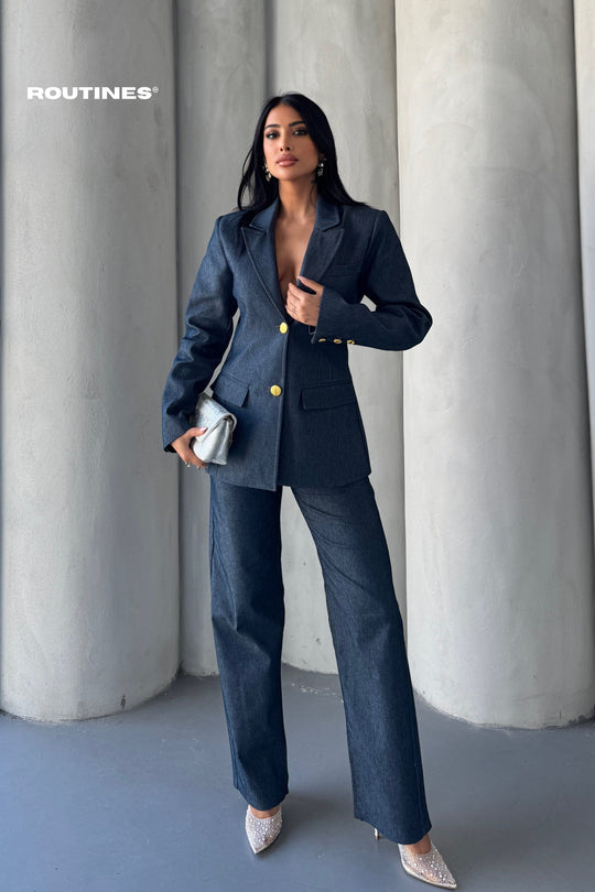Routines Blazer Two Piece Denim Pants Set 2026 Set Routines Fashion