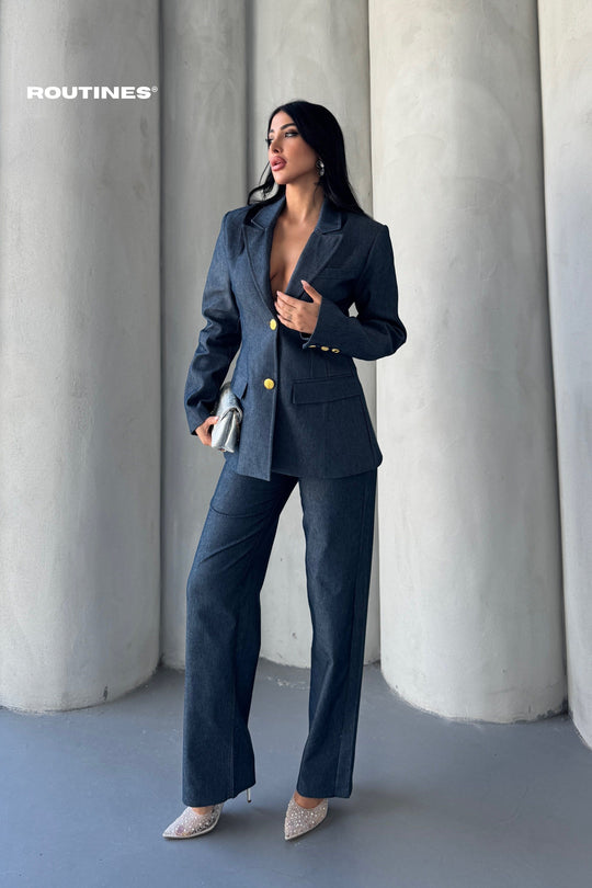 Routines Blazer Two Piece Denim Pants Set 2026 Set Routines Fashion