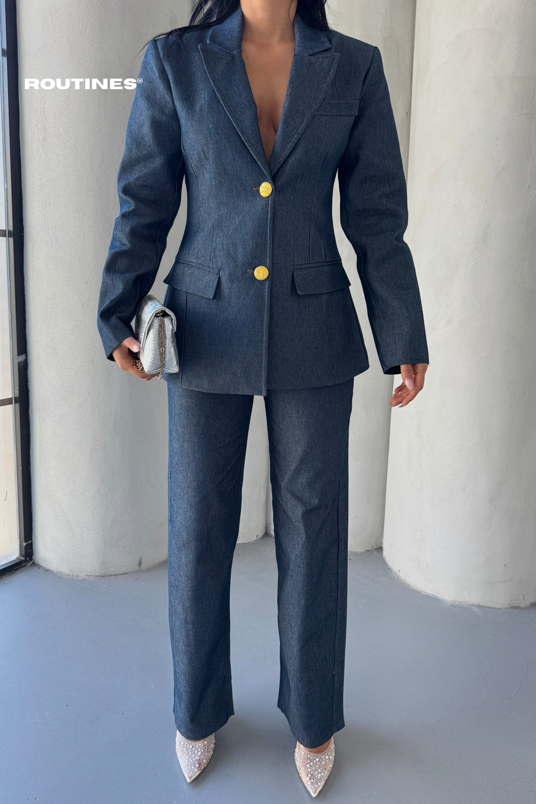 Routines Blazer Two Piece Denim Pants Set 2026 Set Routines Fashion