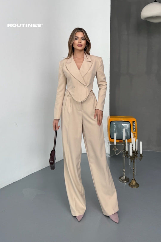 Routines Blazer Two Piece Stretch Set - Beige 256S2107 Set Routines Fashion