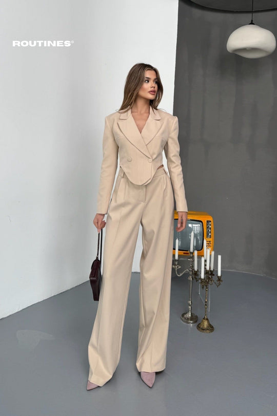 Routines Blazer Two Piece Stretch Set - Beige 256S2107 Set Routines Fashion