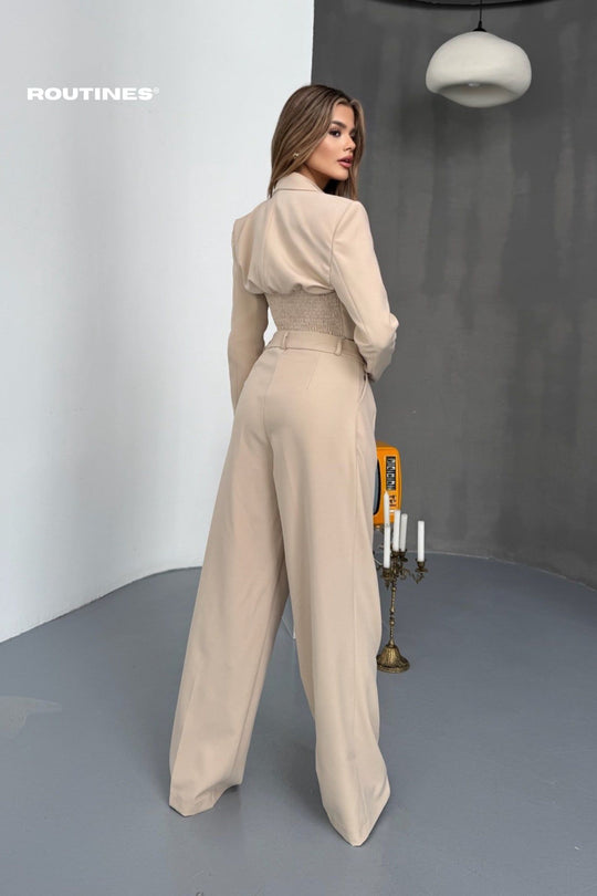 Routines Blazer Two Piece Stretch Set - Beige 256S2107 Set Routines Fashion