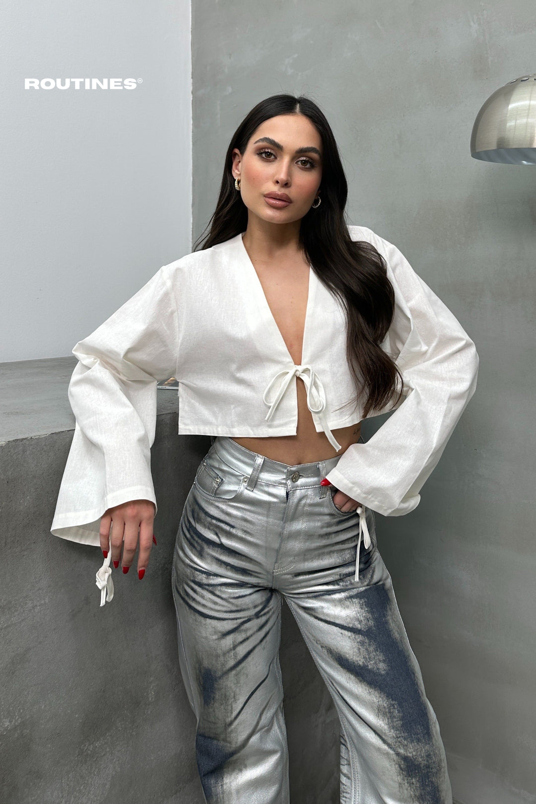 Routines Bow Crop Top - Cream 52215023 Top Routines Fashion