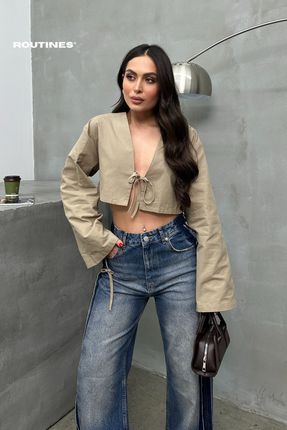 Routines Bow Crop Top - Khaki 52215023 Top Routines Fashion