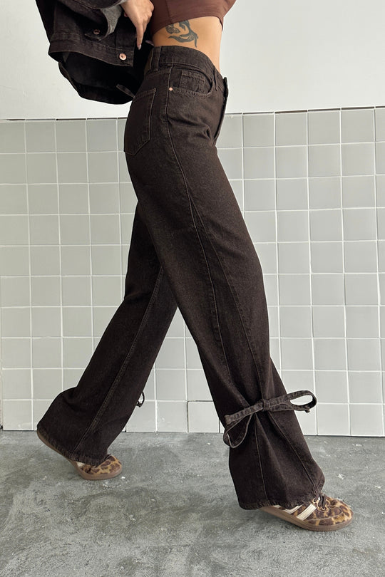 Routines Bow Detail Straight Jeans - Brown D226 Jeans Routines Fashion