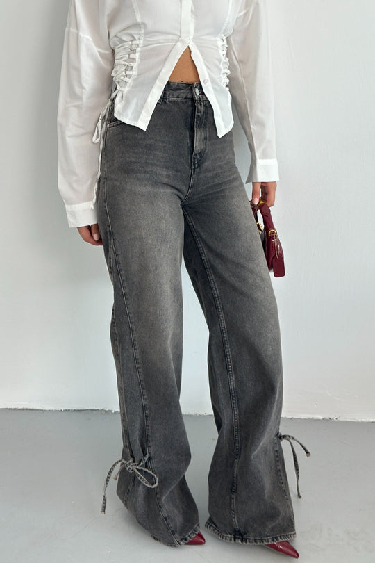 Routines Bow Detail Straight Jeans - Washed Black 1421-5 Jeans Routines Fashion