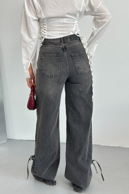 Routines Bow Detail Straight Jeans - Washed Black 1421-5 Jeans Routines Fashion