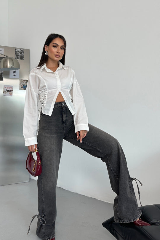 Routines Bow Detail Straight Jeans - Washed Black 1421-5 Jeans Routines Fashion