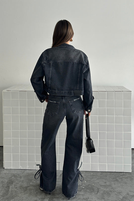 Routines Bow Detail Straight Jeans - Washed Black D233 Jeans Routines Fashion