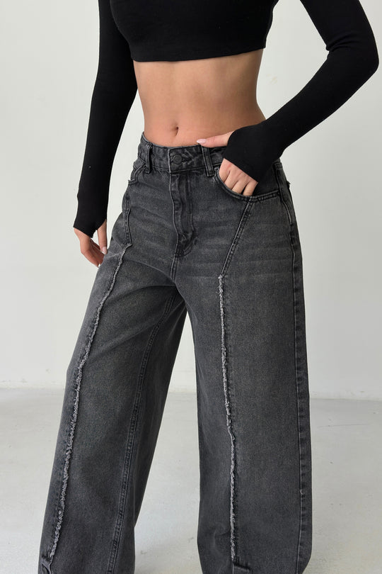 Routines Buttons Detail Baggy Jeans - Washed Black 4481