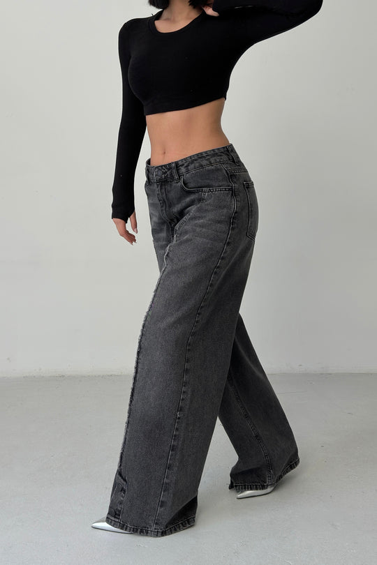 Routines Buttons Detail Baggy Jeans - Washed Black 4481