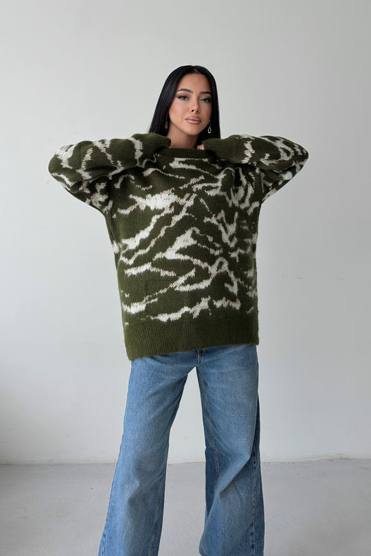 Routines Camouflage Oversized Knit - Army Green 0138 Knit Routines Fashion