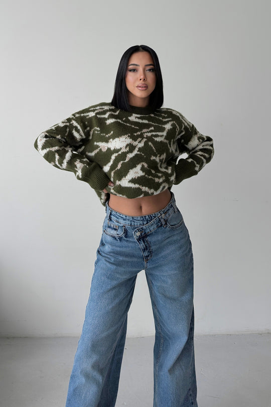 Routines Camouflage Oversized Knit - Army Green 0138 Knit Routines Fashion