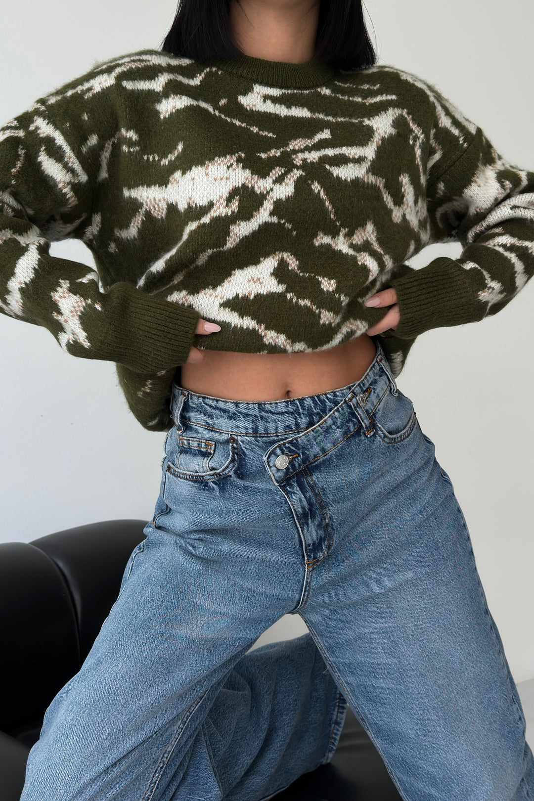 Routines Camouflage Oversized Knit - Army Green 0138 Knit Routines Fashion