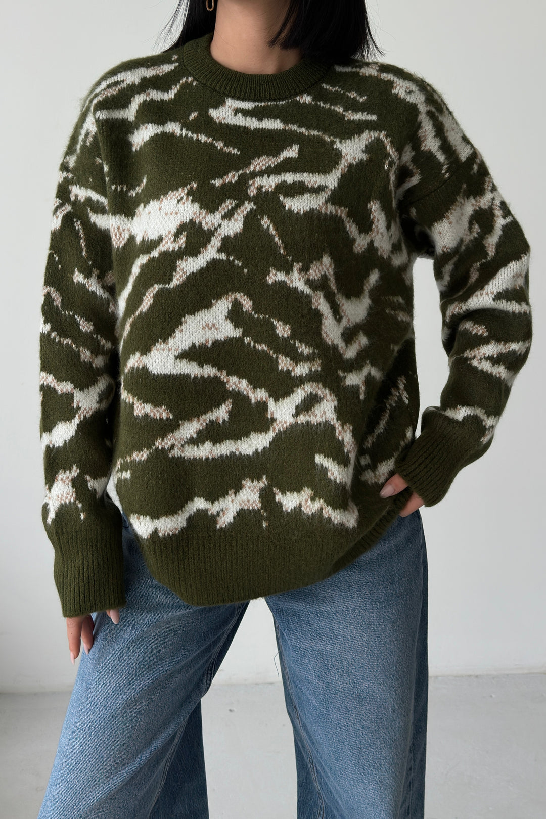 Routines Camouflage Oversized Knit - Army Green 0138 Knit Routines Fashion
