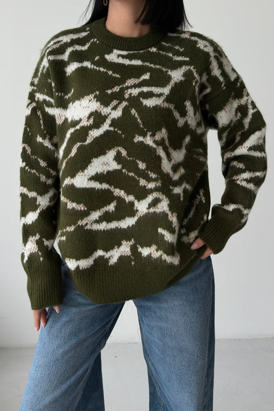 Routines Camouflage Oversized Knit - Army Green 0138 Knit Routines Fashion