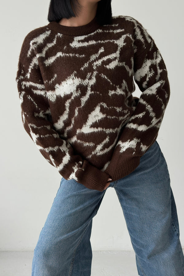 Routines Camouflage Oversized Knit - Brown 0138 Knit Routines Fashion