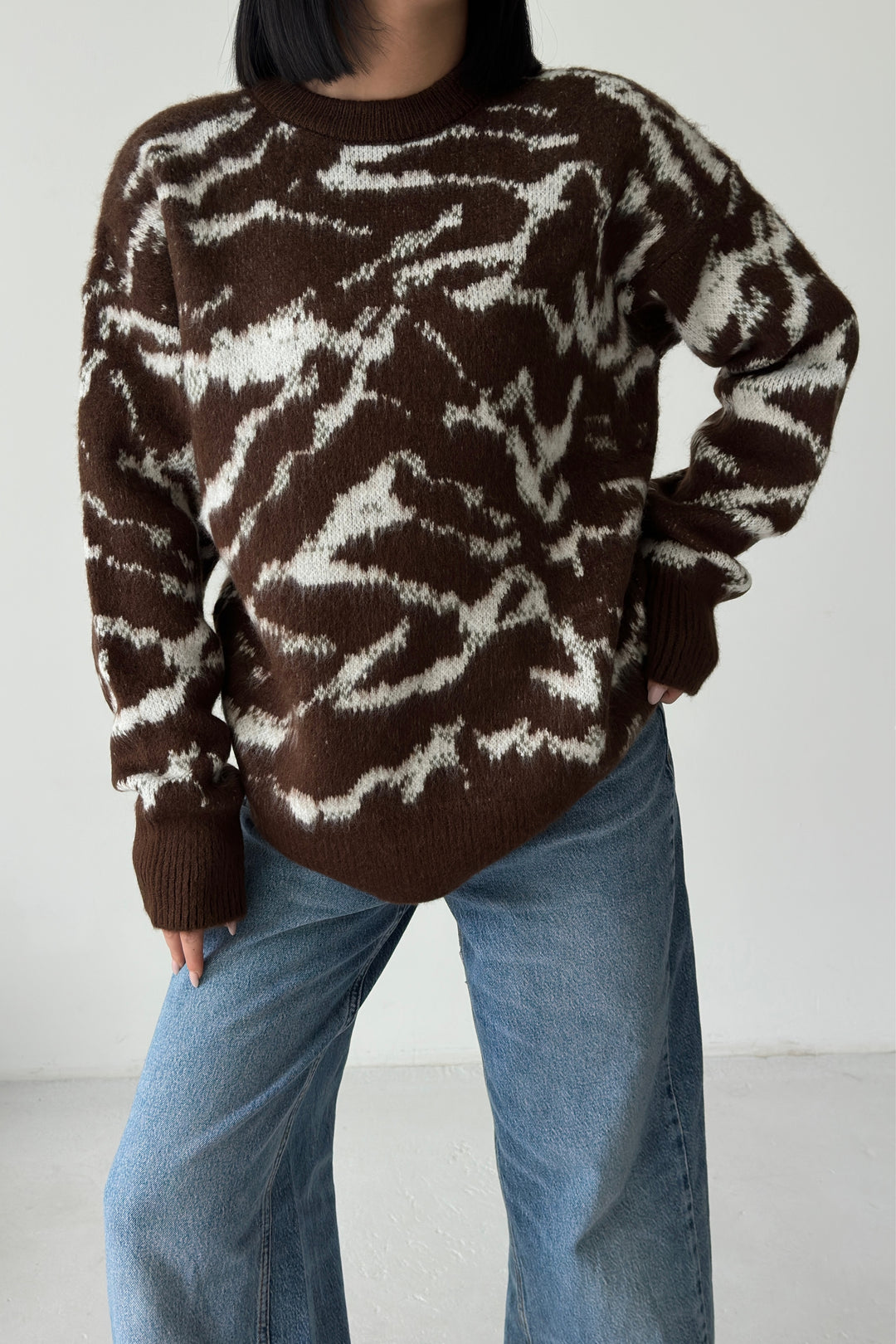 Routines Camouflage Oversized Knit - Brown 0138 Knit Routines Fashion