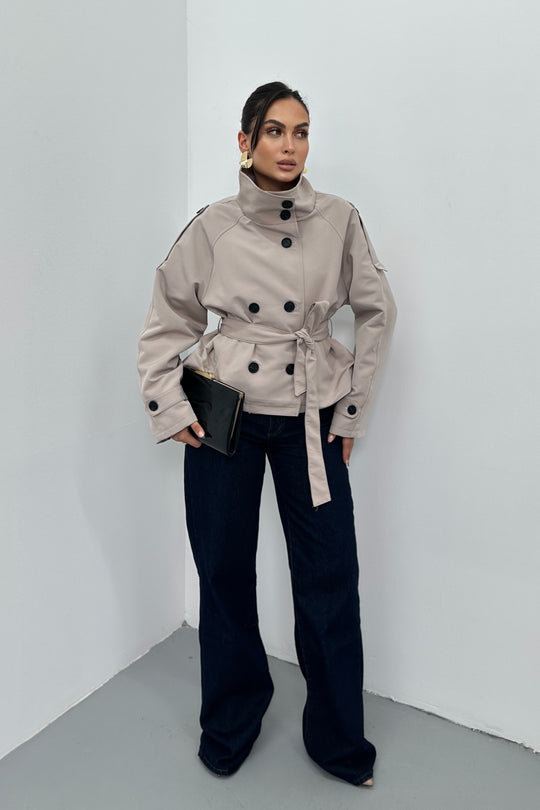 Routines Cropped Trench Coat - Stone 8030