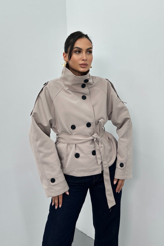 Routines Cropped Trench Coat - Stone 8030