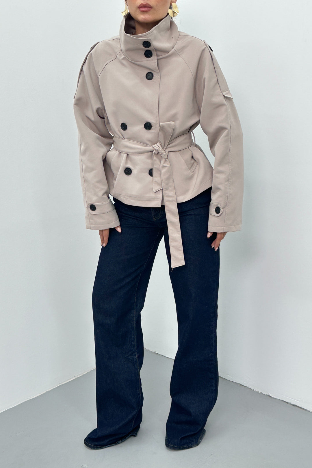 Routines Cropped Trench Coat - Stone 8030
