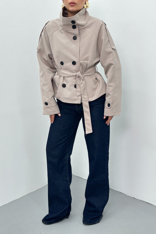 Routines Cropped Trench Coat - Stone 8030