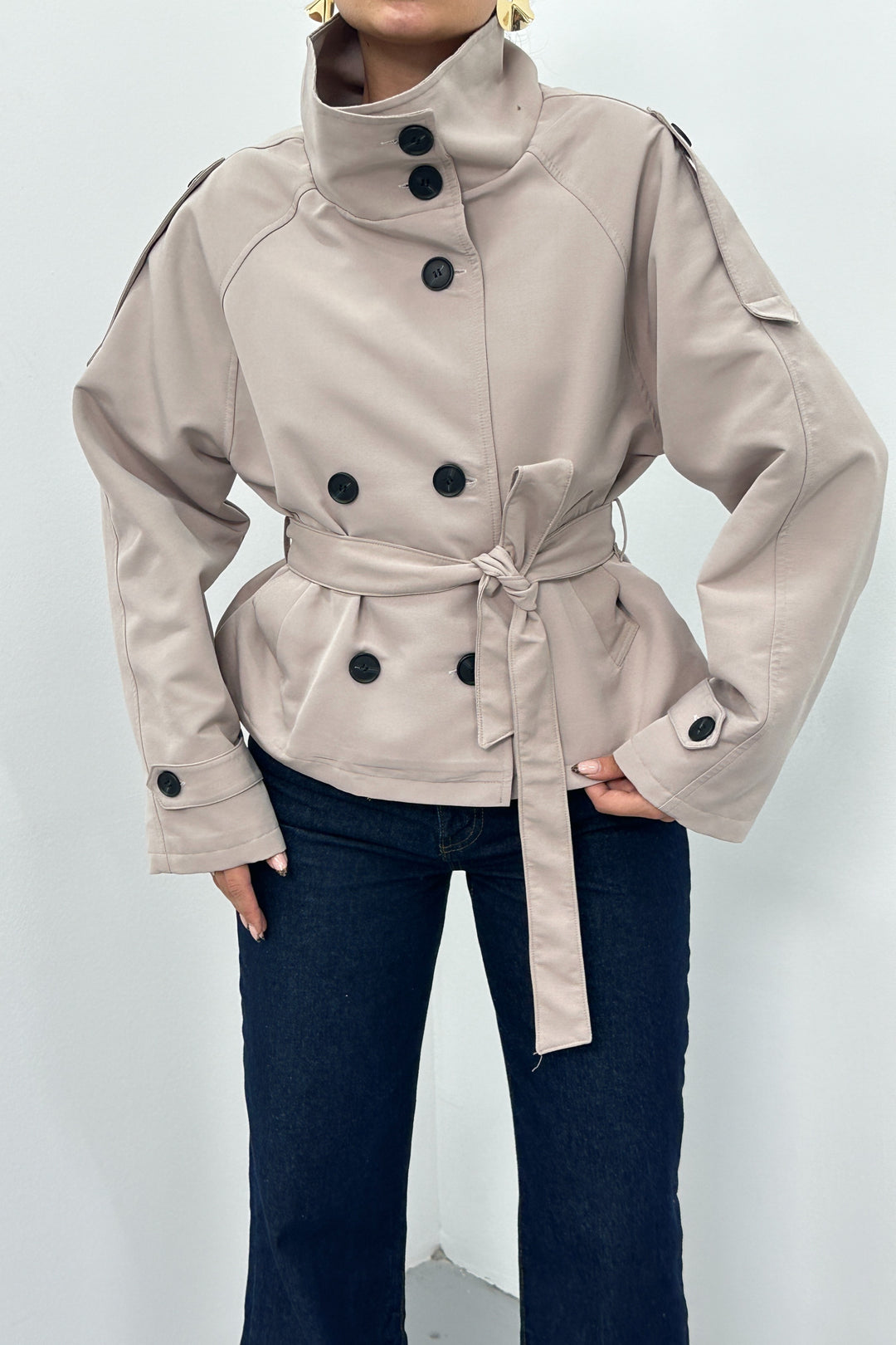 Routines Cropped Trench Coat - Stone 8030